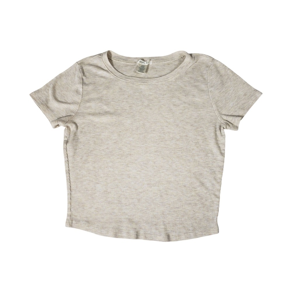 Bozzolo Large Heather Oatmeal Ribbed Knit Short Sleeve Crew Neck Top RT52506